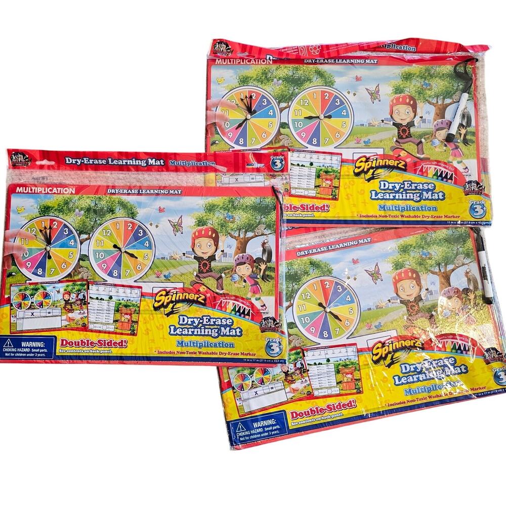 Lot of 3 Multiplication Learning Mat Spinnerz Smart Dudes Grade 3+ Double-Sided